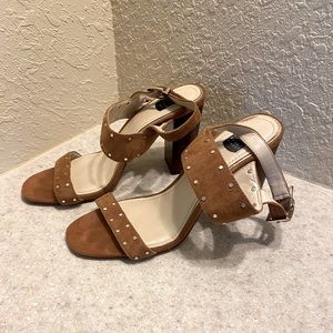Cognac Suede WHBM Stacked Heels 7.5